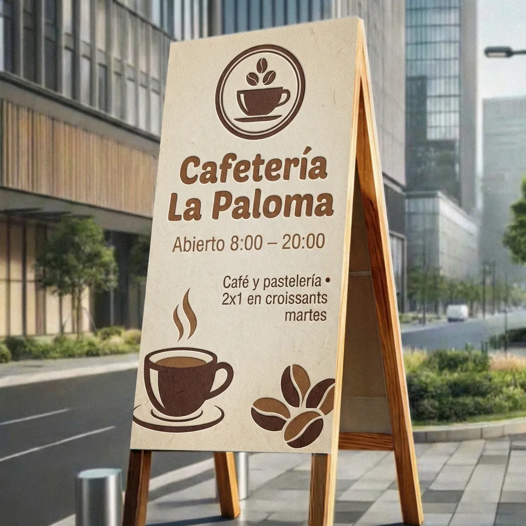 Paloma Publicitaria de madera ambas caras (70x100cm, Tela PVC Brillante)
