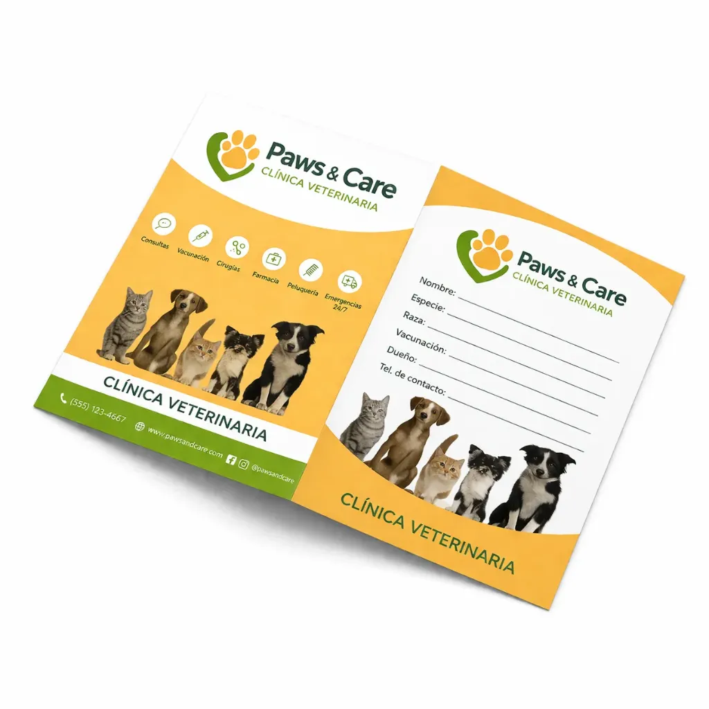 Fichas Médicas tamaño mediano (Papel Couché 170gr, Sin Laminado, 1 bolsillo, 14x20cm cerrado y 28x20cm extendido)