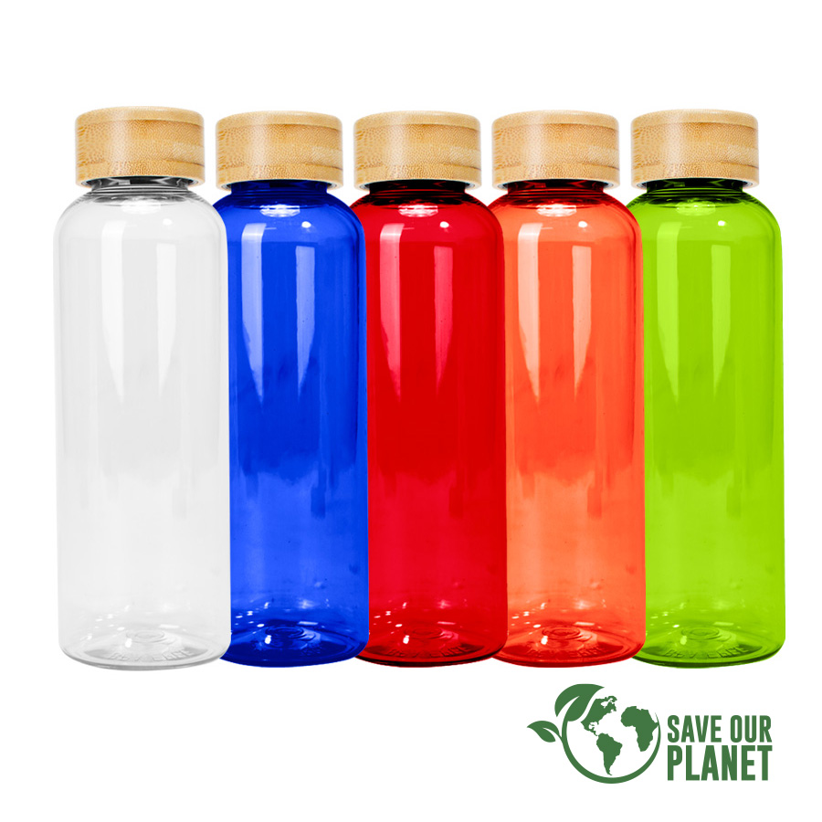 Botella PET tapa bamboo "AINOA" 550cc - M42 (Azul, Sin impresión)